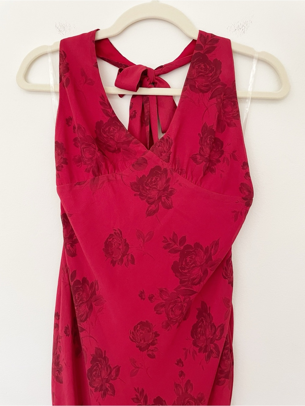 Freja Maxi Dress Halter Tie Long Cherry Rose Floral Open Back Going Out Party 6 - Picture 10 of 13
